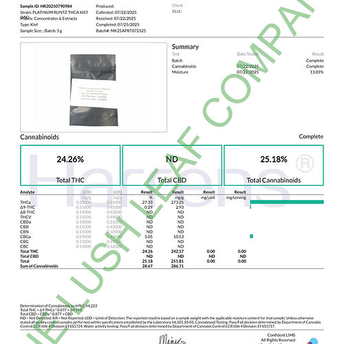 Bulk Premium THCA Kief~25-30% (1oz)