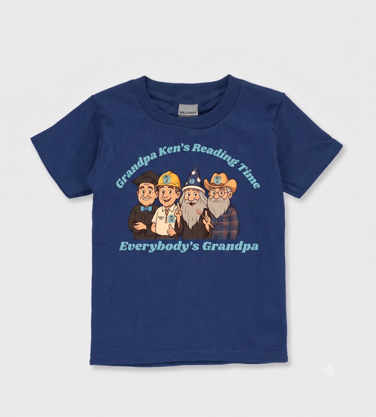 Grandpa Ken's Official Reading Time T-Shirt Adult and Kiddo Sizes
