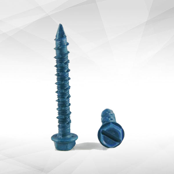 SLOTTED HEX WASHER HEAD CONCRETE SCREW ANCHORS, HI-LO THREAD SHARP POINT, CERAMIC COATED BLUE